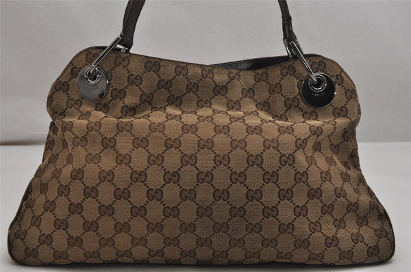Authentic GUCCI Eclipse Shoulder Tote Bag GG Canvas Leather 121023 Brown 0650K