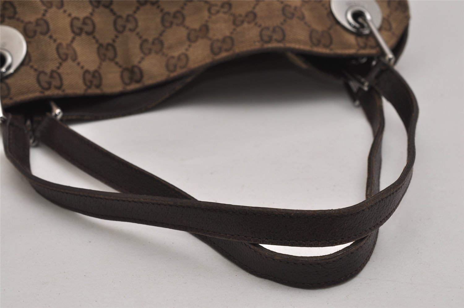 Authentic GUCCI Eclipse Shoulder Tote Bag GG Canvas Leather 121023 Brown 0650K