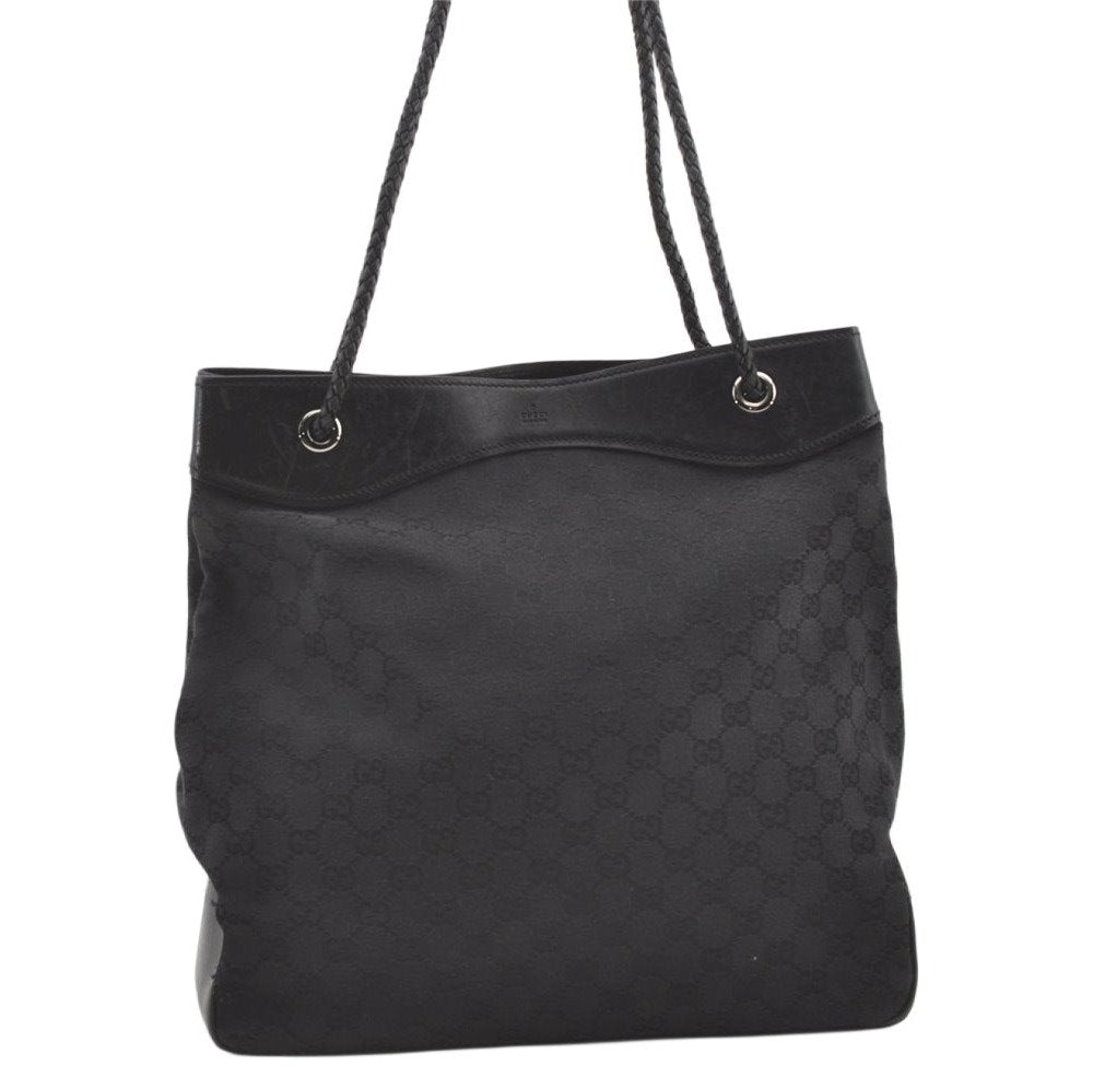 Authentic GUCCI Vintage Shoulder Tote Bag GG Canvas Leather 109141 Black 0651K