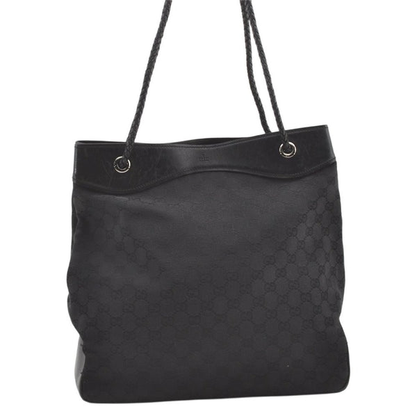 Authentic GUCCI Vintage Shoulder Tote Bag GG Canvas Leather 109141 Black 0651K