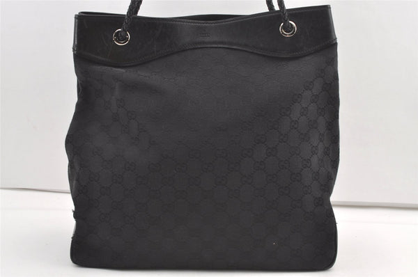 Authentic GUCCI Vintage Shoulder Tote Bag GG Canvas Leather 109141 Black 0651K