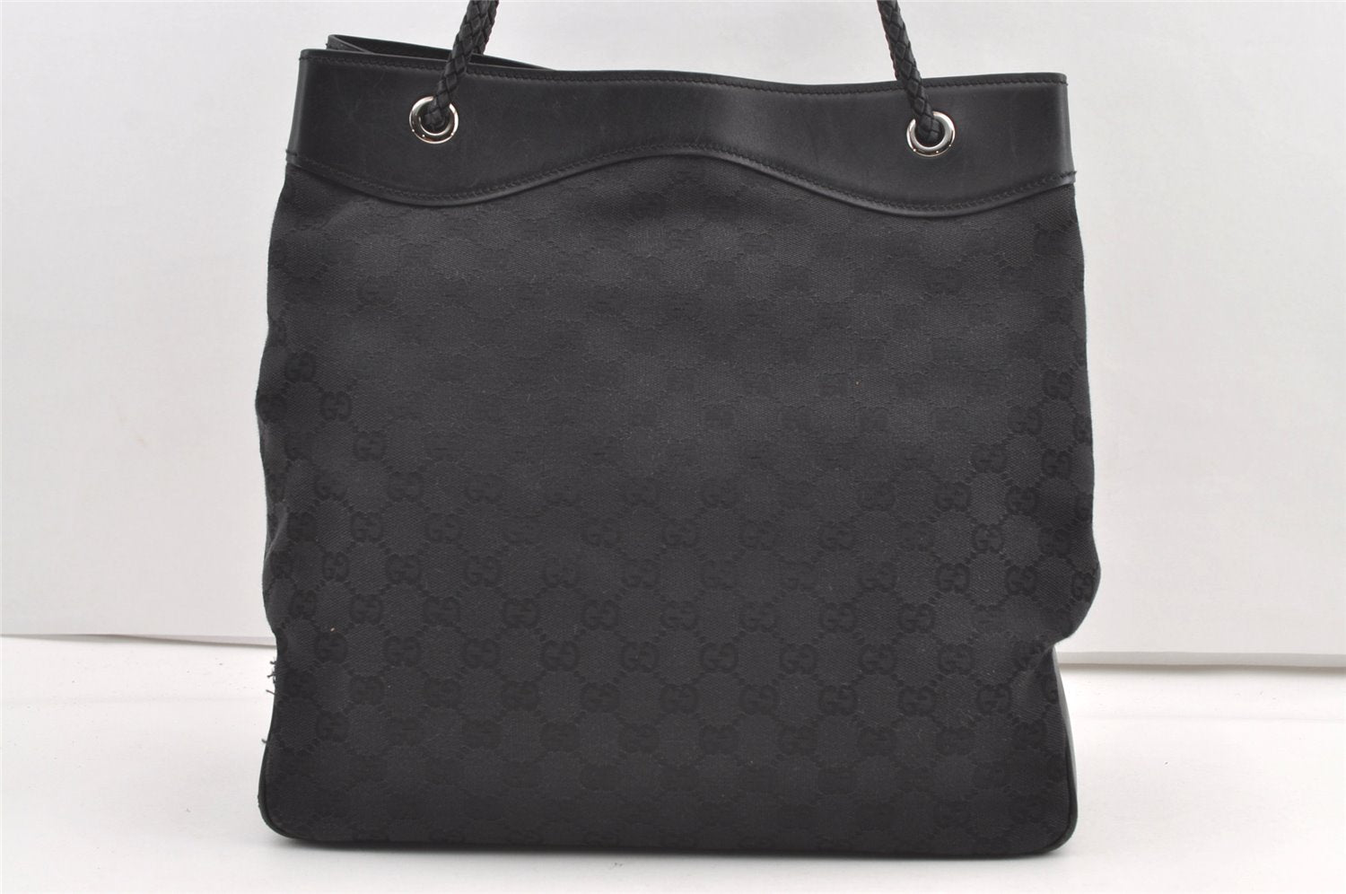 Authentic GUCCI Vintage Shoulder Tote Bag GG Canvas Leather 109141 Black 0651K