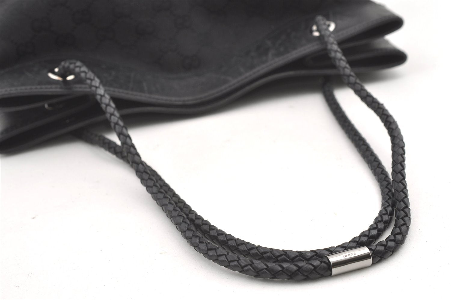 Authentic GUCCI Vintage Shoulder Tote Bag GG Canvas Leather 109141 Black 0651K