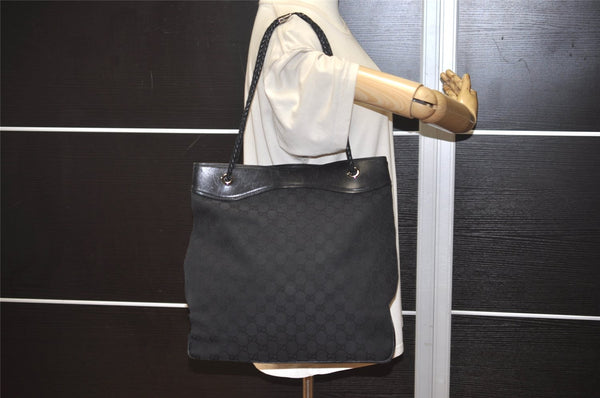 Authentic GUCCI Vintage Shoulder Tote Bag GG Canvas Leather 109141 Black 0651K