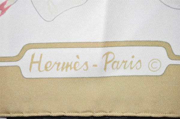 Authentic HERMES Carre 90 Scarf "Flora Graeca" Silk Beige 0653J