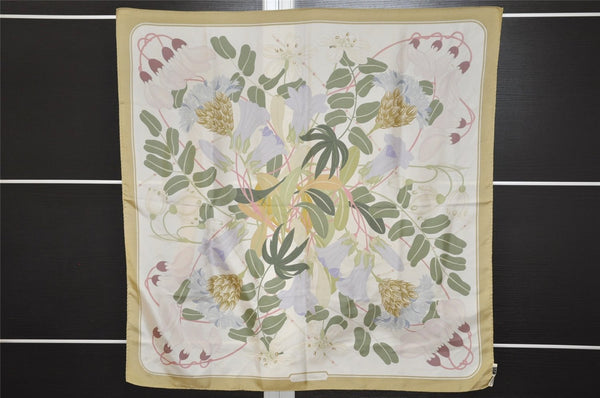 Authentic HERMES Carre 90 Scarf "Flora Graeca" Silk Beige 0653J