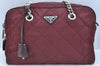 Authentic PRADA Nylon Tessuto Leather Chain Shoulder Hand Bag Bordeaux 0655H