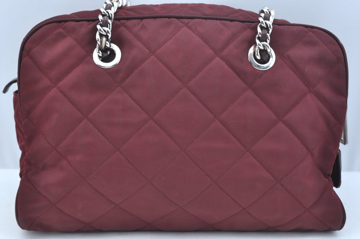 Authentic PRADA Nylon Tessuto Leather Chain Shoulder Hand Bag Bordeaux 0655H