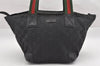 Authentic GUCCI Web Sherry Line Tote Bag GG Canvas Leather 131228 Black 0656J