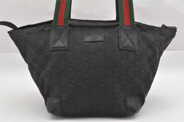 Authentic GUCCI Web Sherry Line Tote Bag GG Canvas Leather 131228 Black 0656J