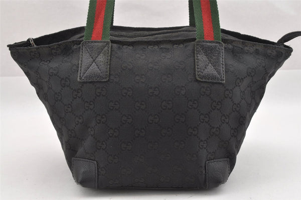 Authentic GUCCI Web Sherry Line Tote Bag GG Canvas Leather 131228 Black 0656J