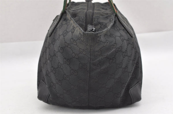 Authentic GUCCI Web Sherry Line Tote Bag GG Canvas Leather 131228 Black 0656J