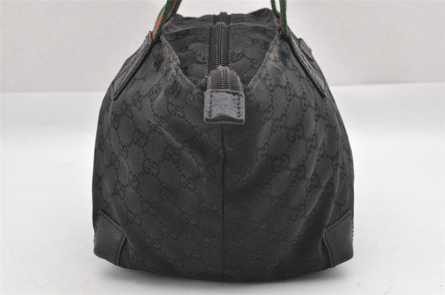 Authentic GUCCI Web Sherry Line Tote Bag GG Canvas Leather 131228 Black 0656J