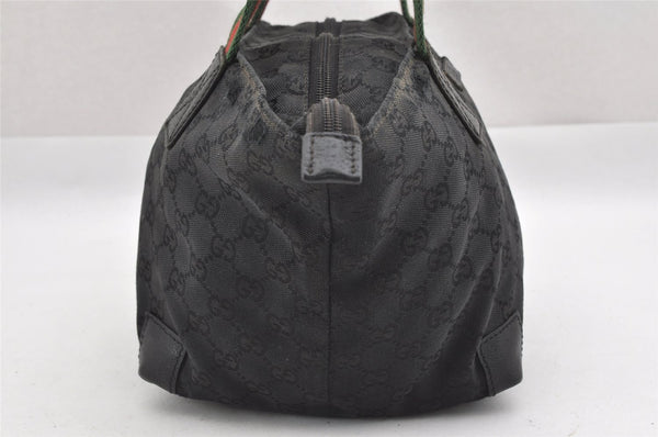 Authentic GUCCI Web Sherry Line Tote Bag GG Canvas Leather 131228 Black 0656J