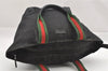 Authentic GUCCI Web Sherry Line Tote Bag GG Canvas Leather 131228 Black 0656J