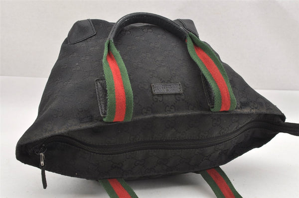Authentic GUCCI Web Sherry Line Tote Bag GG Canvas Leather 131228 Black 0656J