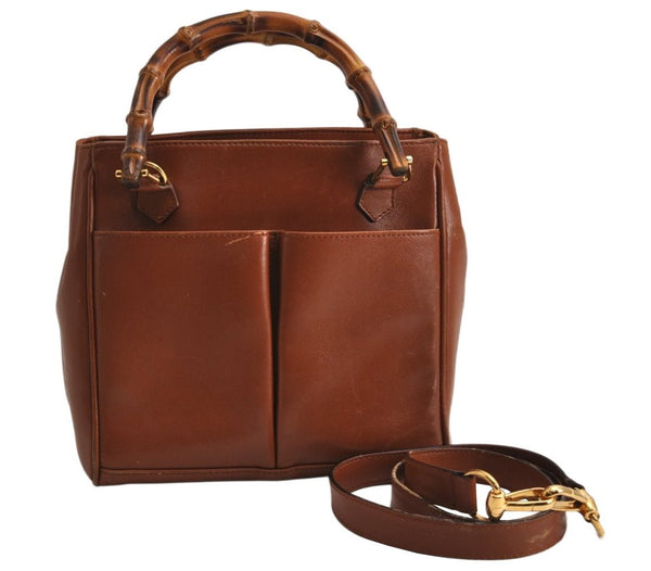 Authentic GUCCI Bamboo 2Way Shoulder Hand Bag Purse Leather Brown Junk 0659K