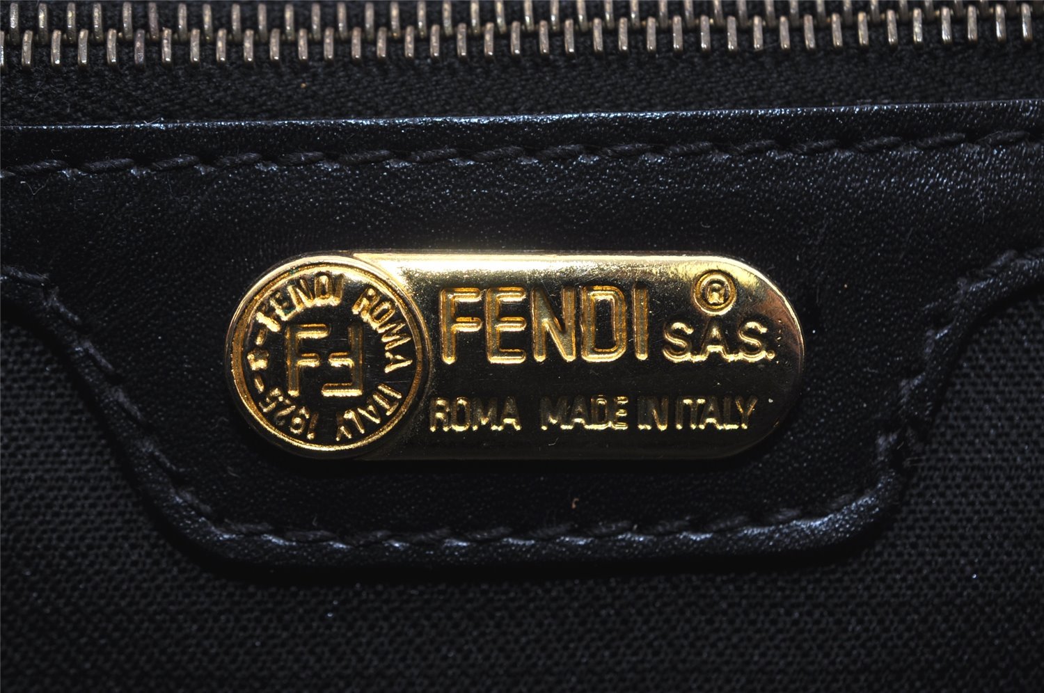 Authentic FENDI Pequin Pattern PVC Leather 2Way Travel Boston Bag Black 0661I