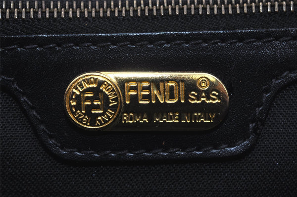 Authentic FENDI Pequin Pattern PVC Leather 2Way Travel Boston Bag Black 0661I