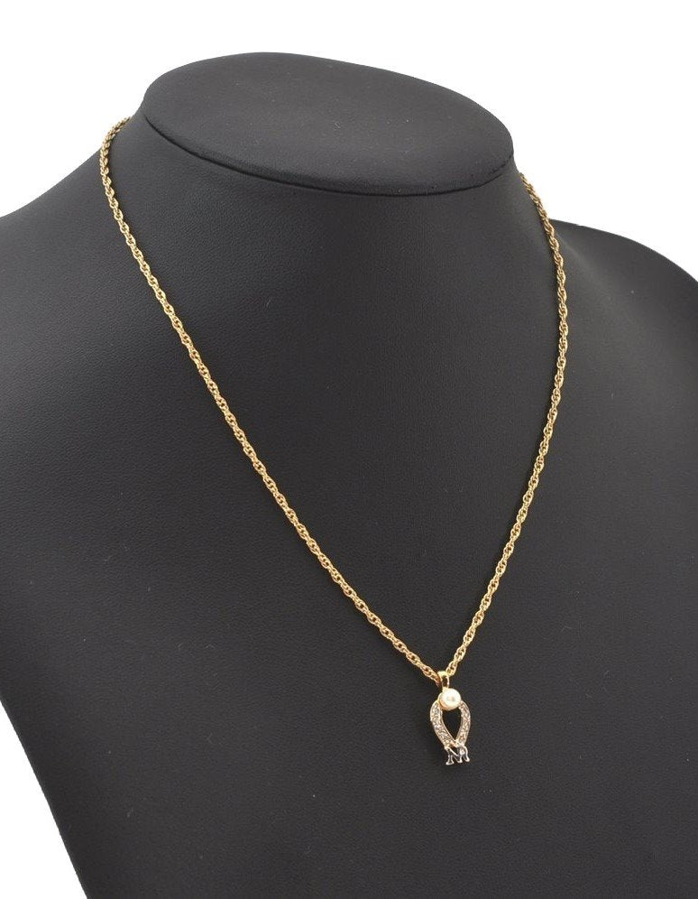 Authentic NINA RICCI Gold Tone Imitation Pearl Rhinestone Chain Necklace 0661J