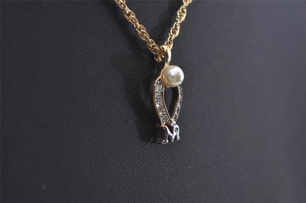 Authentic NINA RICCI Gold Tone Imitation Pearl Rhinestone Chain Necklace 0661J
