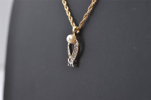 Authentic NINA RICCI Gold Tone Imitation Pearl Rhinestone Chain Necklace 0661J