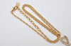 Authentic NINA RICCI Gold Tone Imitation Pearl Rhinestone Chain Necklace 0661J