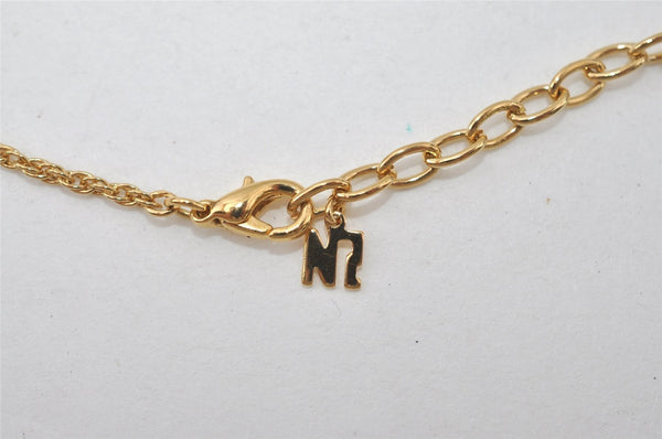 Authentic NINA RICCI Gold Tone Imitation Pearl Rhinestone Chain Necklace 0661J