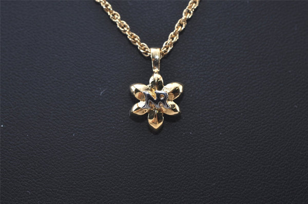 Authentic NINA RICCI Vintage Gold Tone Flower Motif Chain Pendant Necklace 0662J