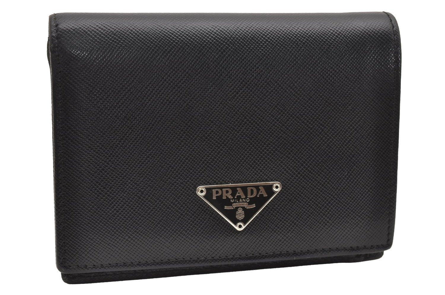 Authentic PRADA Vintage Saffiano Leather Bifold Wallet Purse Black 0664J