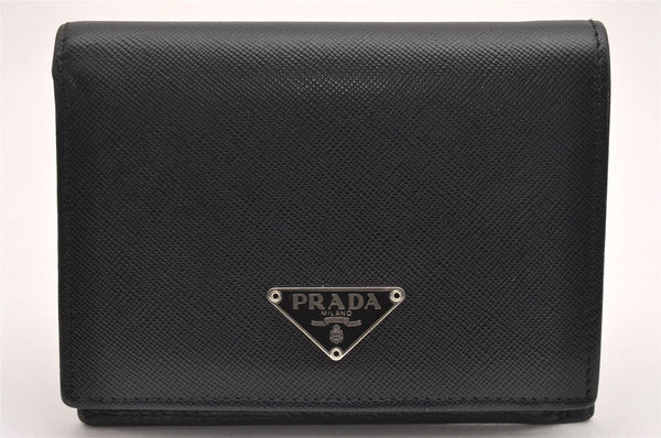 Authentic PRADA Vintage Saffiano Leather Bifold Wallet Purse Black 0664J