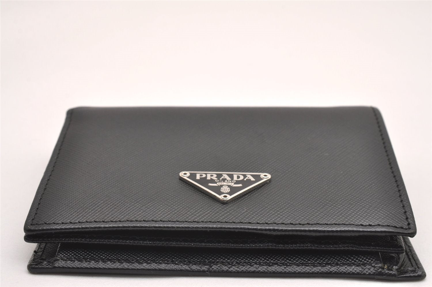 Authentic PRADA Vintage Saffiano Leather Bifold Wallet Purse Black 0664J