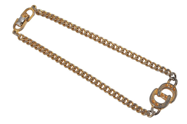 Authentic Christian Dior Chain Bracelet Rhinestone Gold Tone CD 0665L