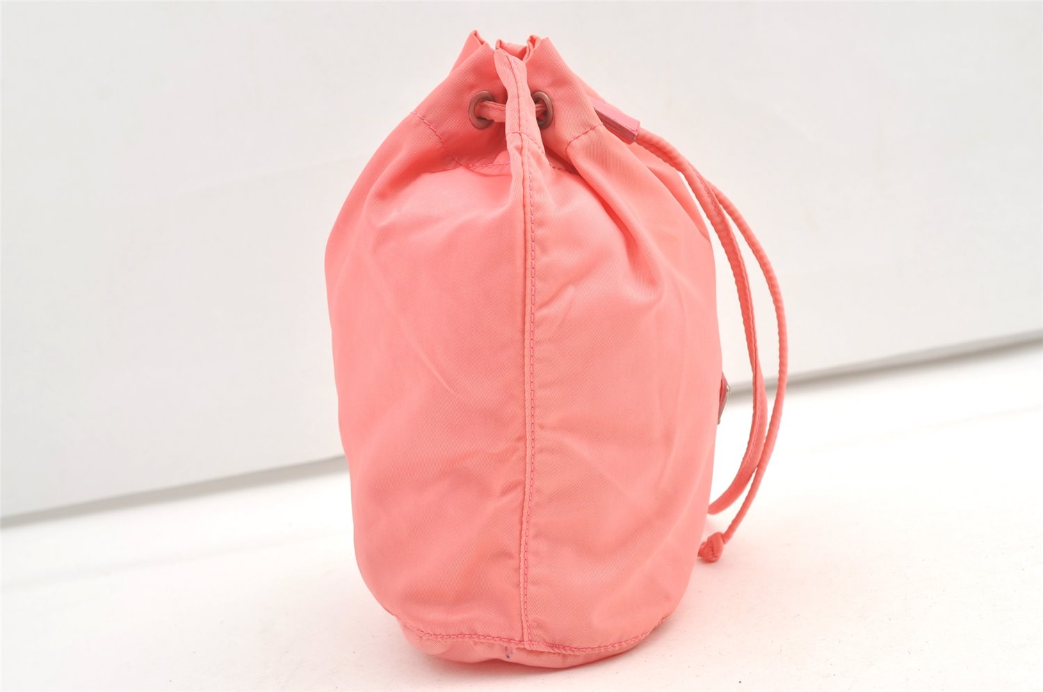 Authentic PRADA Nylon Tessuto Leather Drawstring Hand Bag Pouch Purse Pink 0666K