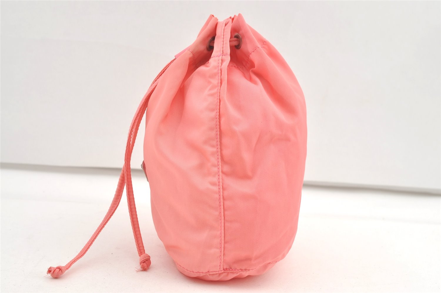 Authentic PRADA Nylon Tessuto Leather Drawstring Hand Bag Pouch Purse Pink 0666K