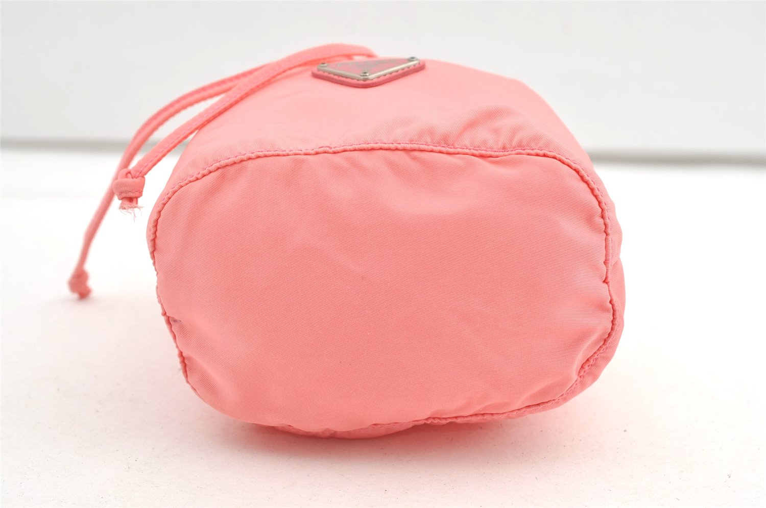 Authentic PRADA Nylon Tessuto Leather Drawstring Hand Bag Pouch Purse Pink 0666K