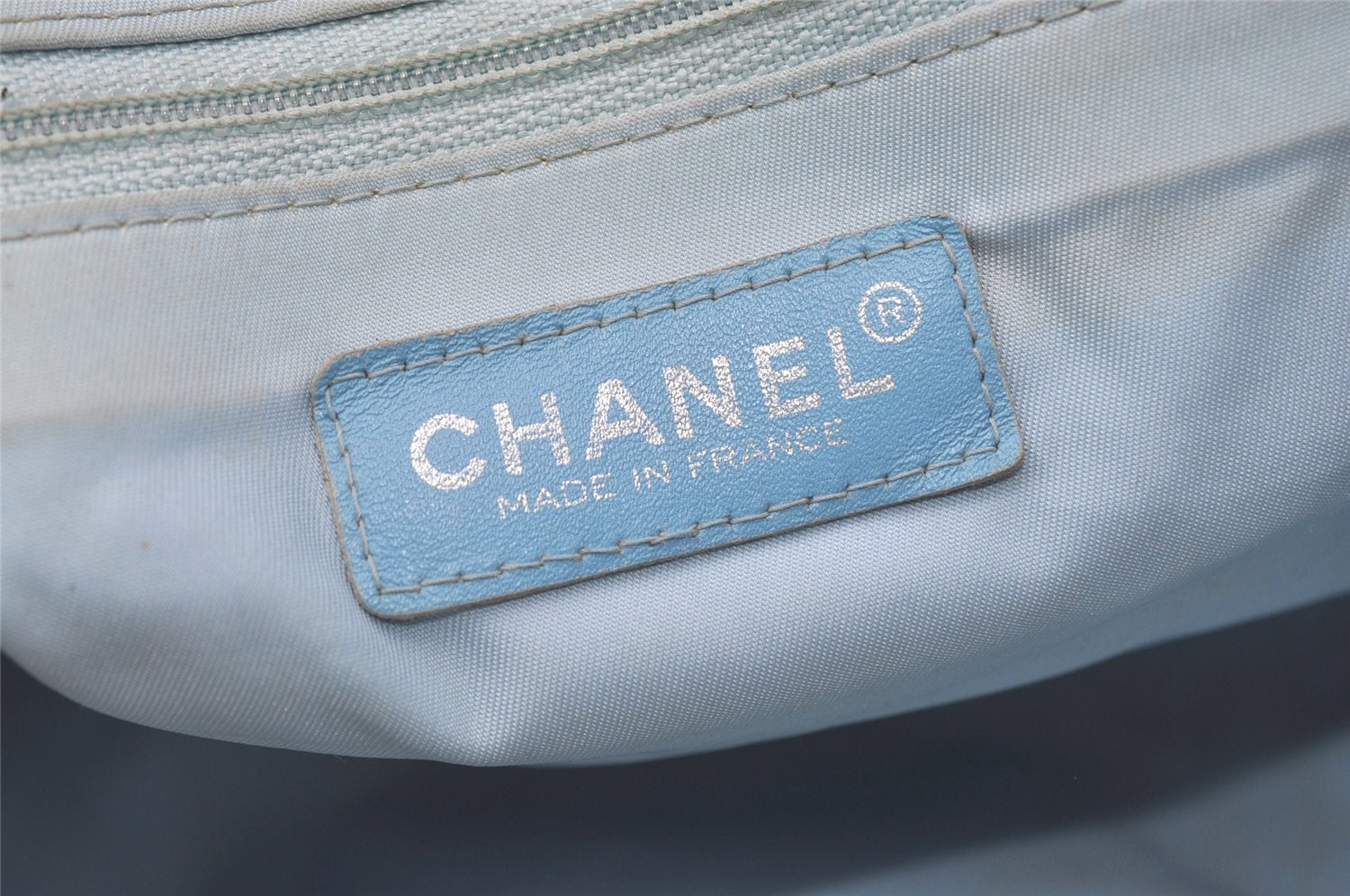 Authentic CHANEL New Travel Line Shoulder Tote Bag Nylon Leather Blue 0668J
