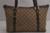 Authentic GUCCI Abbey Shoulder Tote Bag GG Canvas Leather 141470 Brown 0668K