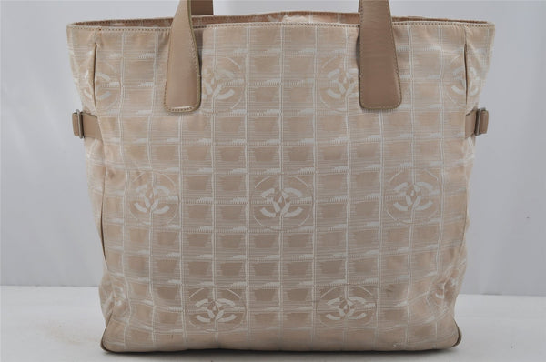 Authentic CHANEL New Travel Line Shoulder Tote Bag Nylon Leather Beige 0669J