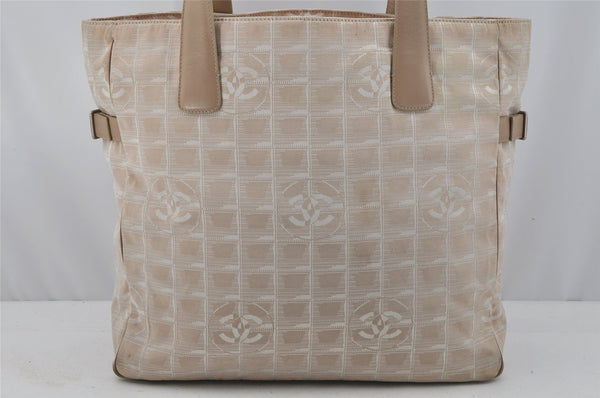 Authentic CHANEL New Travel Line Shoulder Tote Bag Nylon Leather Beige 0669J