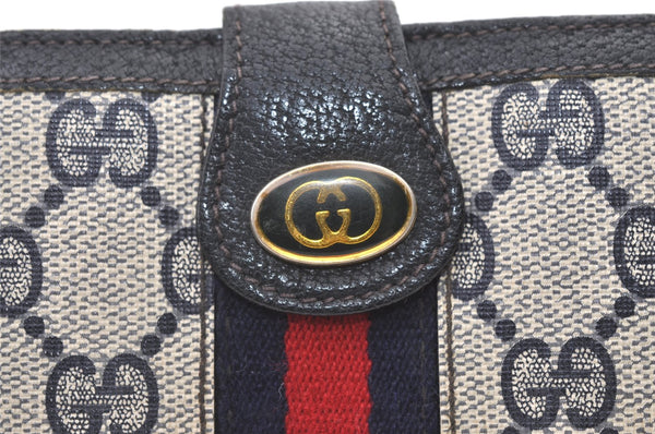 Authentic GUCCI Sherry Line Long Wallet Purse GG PVC Leather Navy Blue 0671K