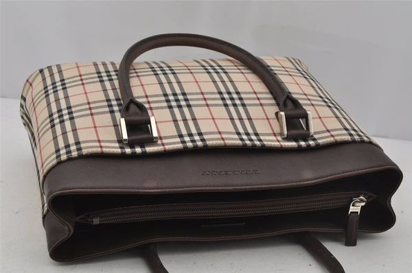 Authentic BURBERRY Vintage Nova Check Canvas Leather Hand Bag Beige 0672J