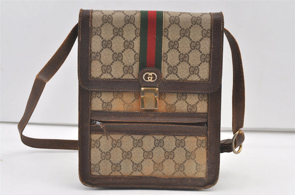 Authentic GUCCI Web Sherry Line Shoulder Bag GG PVC Leather Brown 0675K