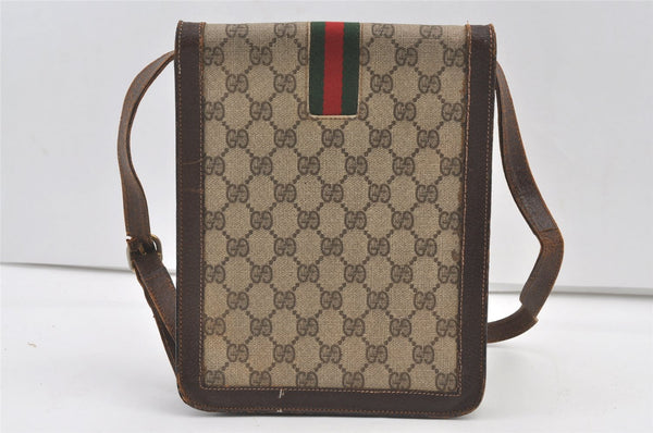 Authentic GUCCI Web Sherry Line Shoulder Bag GG PVC Leather Brown 0675K