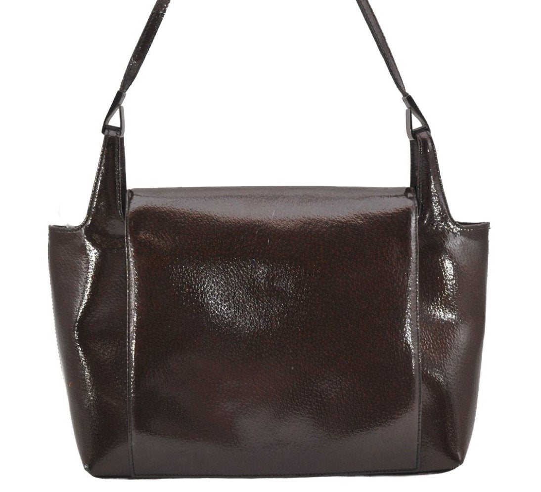 Authentic GUCCI Vintage Shoulder Hand Bag Purse Enamel Brown Junk 0676J