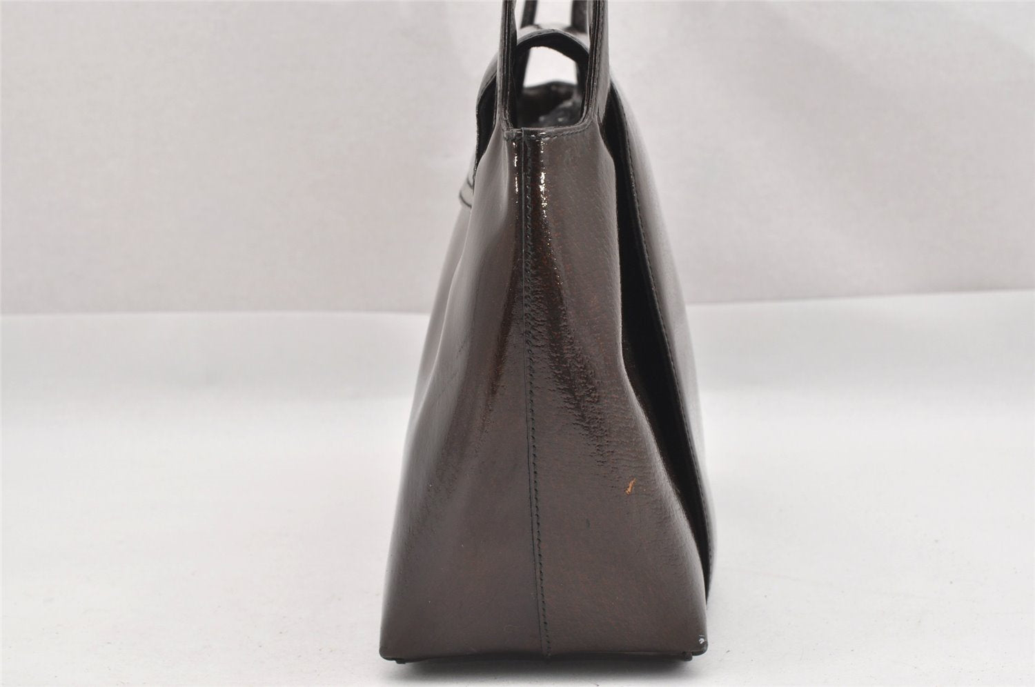 Authentic GUCCI Vintage Shoulder Hand Bag Purse Enamel Brown Junk 0676J