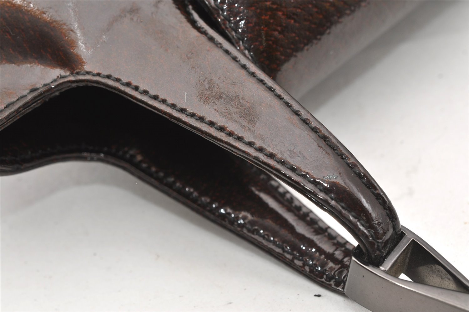 Authentic GUCCI Vintage Shoulder Hand Bag Purse Enamel Brown Junk 0676J