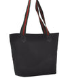 Authentic GUCCI Web Sherry Line Micro GG Canvas Leather Tote Bag Black 0677J