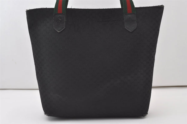 Authentic GUCCI Web Sherry Line Micro GG Canvas Leather Tote Bag Black 0677J
