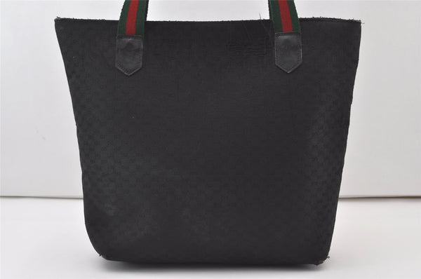 Authentic GUCCI Web Sherry Line Micro GG Canvas Leather Tote Bag Black 0677J